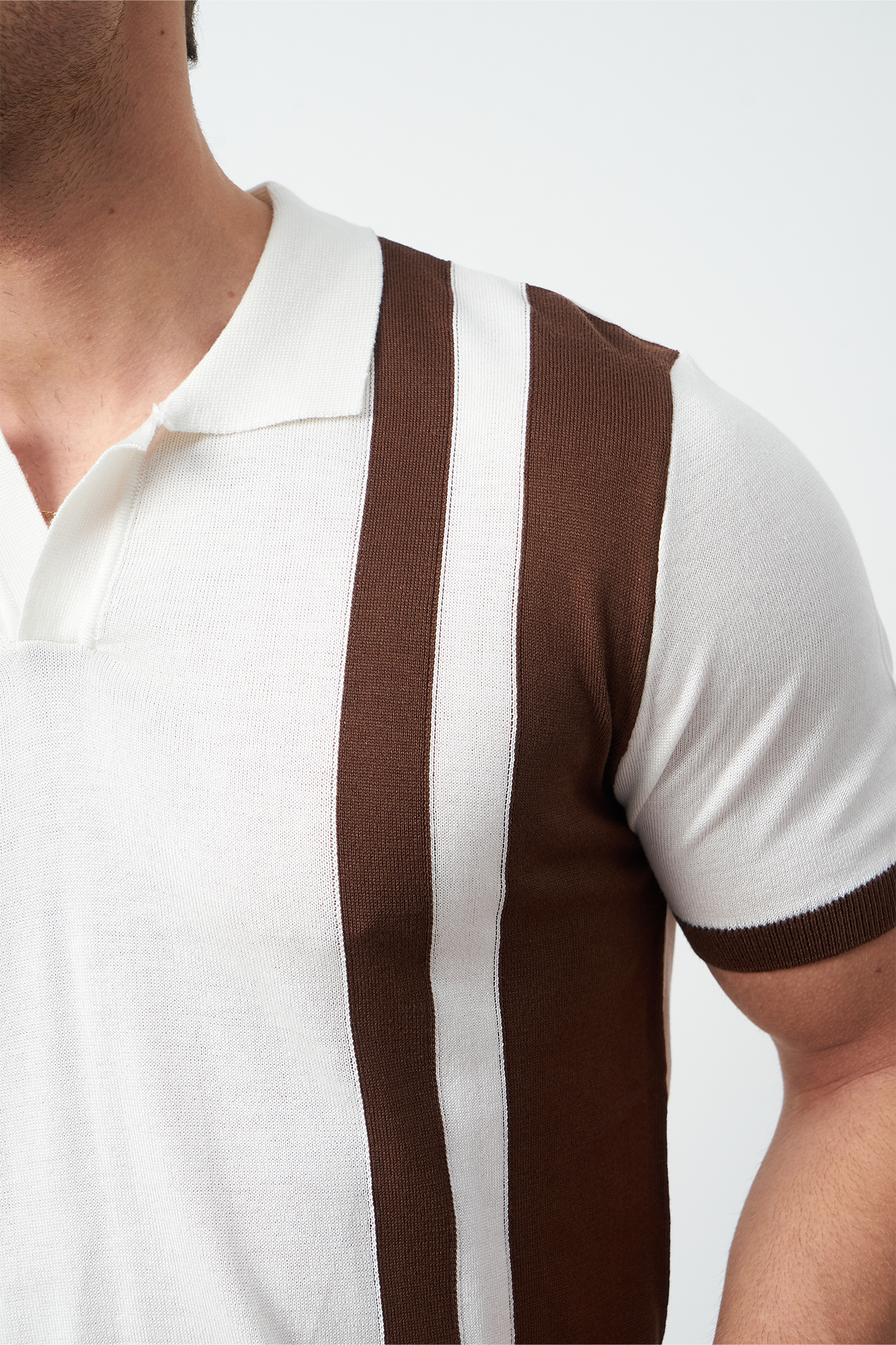 Oversized polo shirt brown vintage style - Mesfeno Wear striped knit polo for men