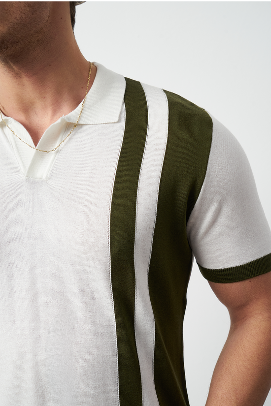Striped Oversized Polo Neck Knit Men's T-Shirt