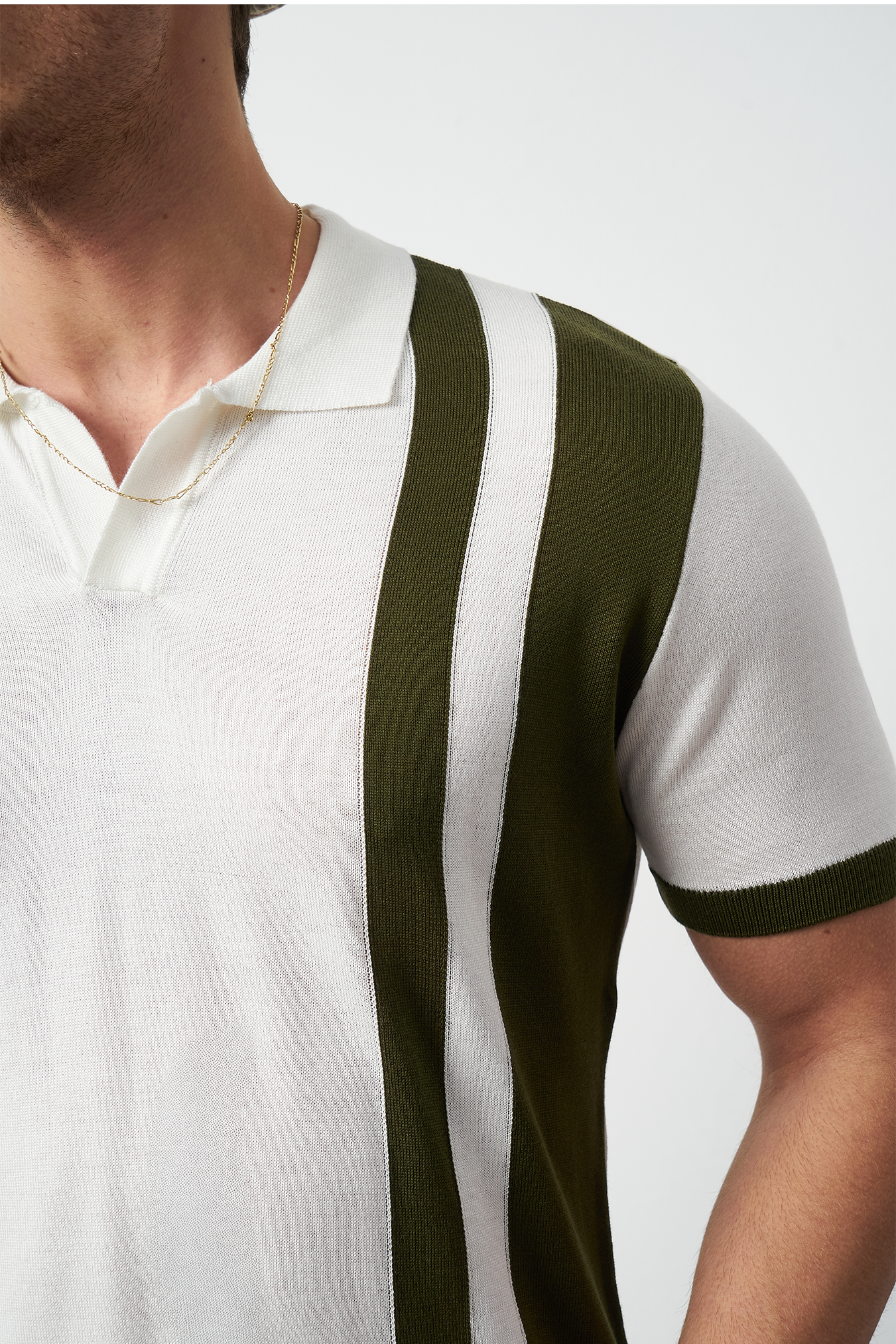 Striped Oversized Polo Neck Knit Men's T-Shirt