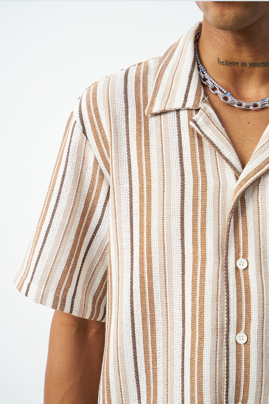 Striped Cuban Collar Oversized Men's Shirt