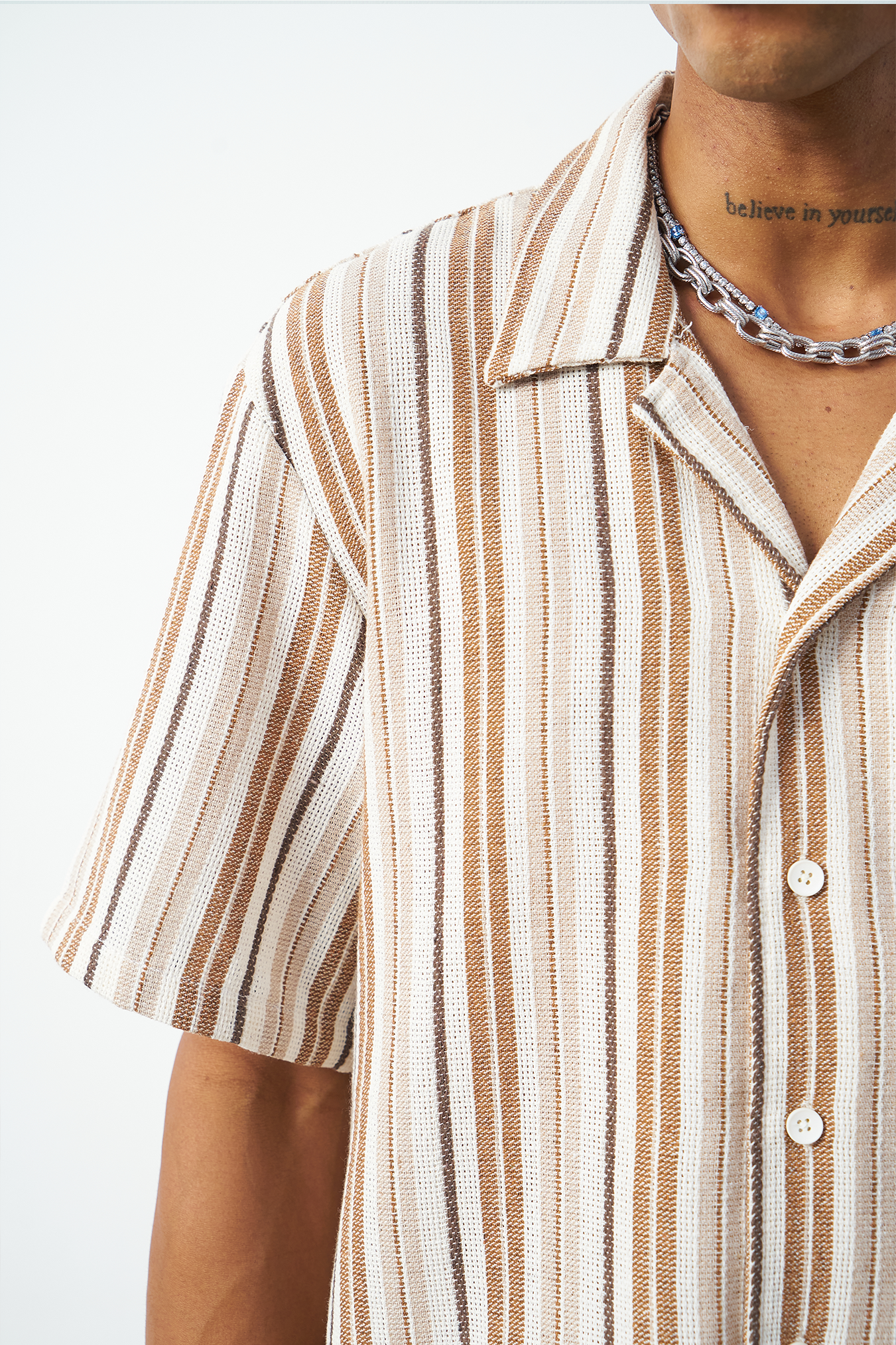 Striped Cuban Collar Oversized Men's Shirt