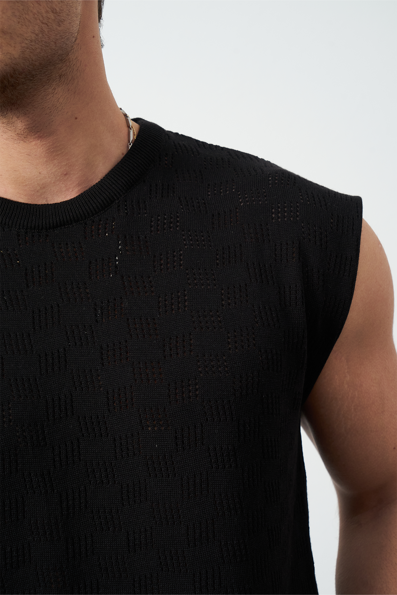 Patterned Oversized Sleeveless Knit Men's T-Shirt