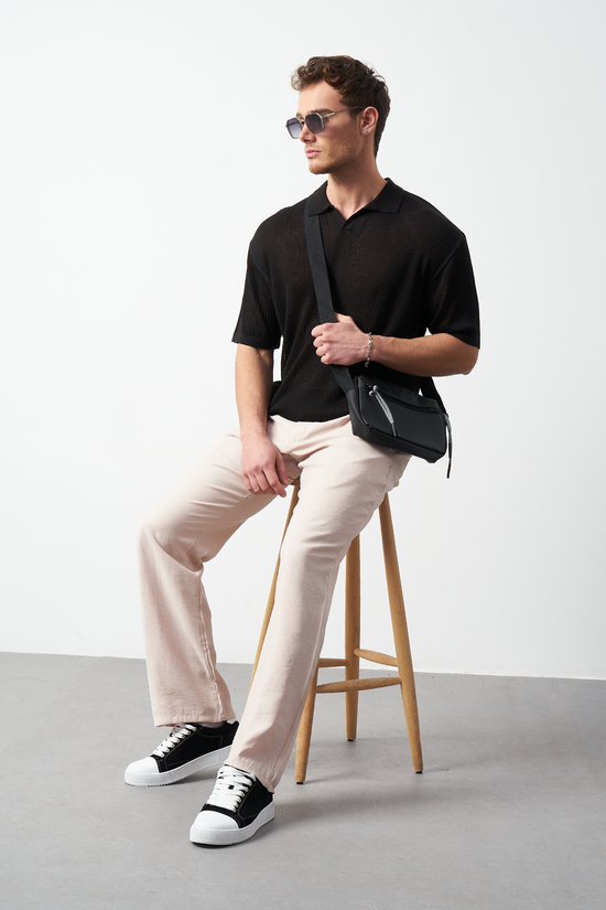 Oversize Polo Neck Lightweight Knit Men's T-Shirt