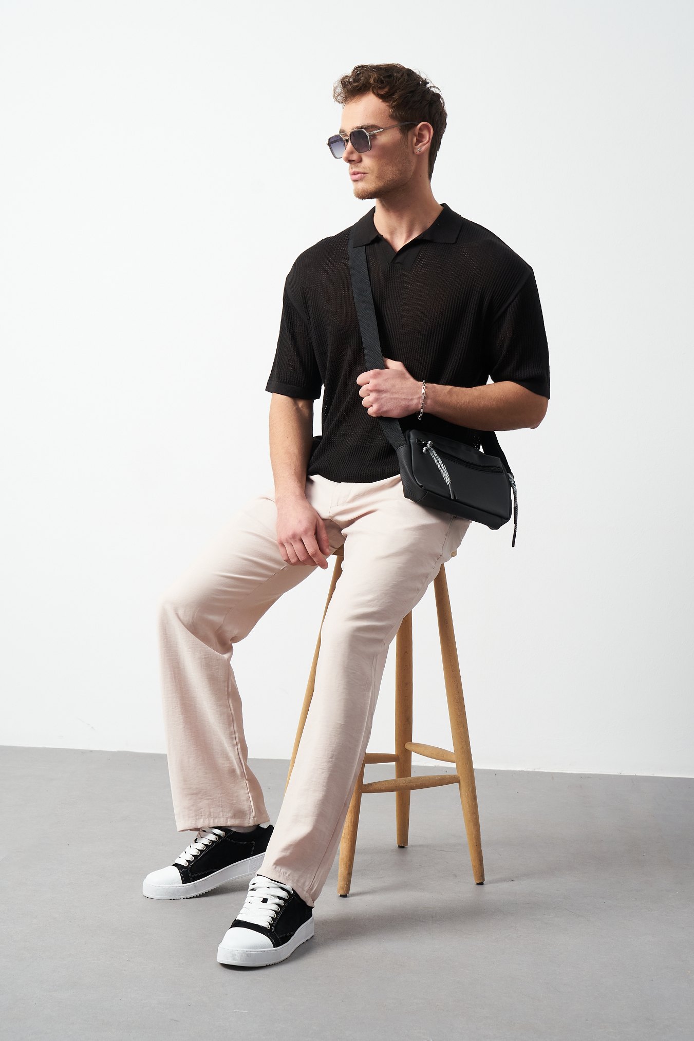Oversize Polo Neck Lightweight Knit Men's T-Shirt