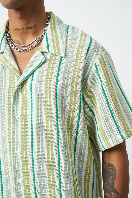 Striped Cuban Collar Oversized Men's Shirt
