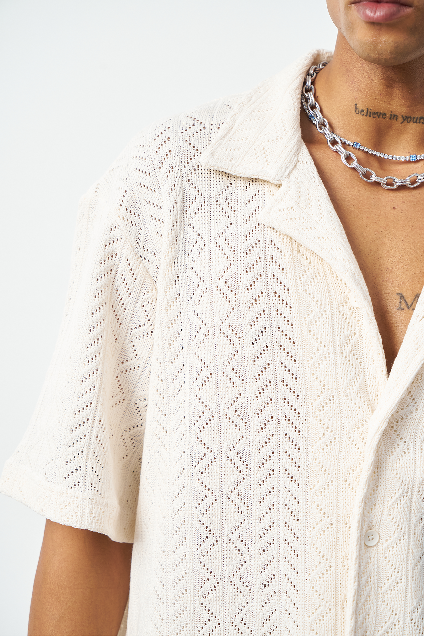 Knitted Patterned Oversized Cuban Collar Men's Shirt