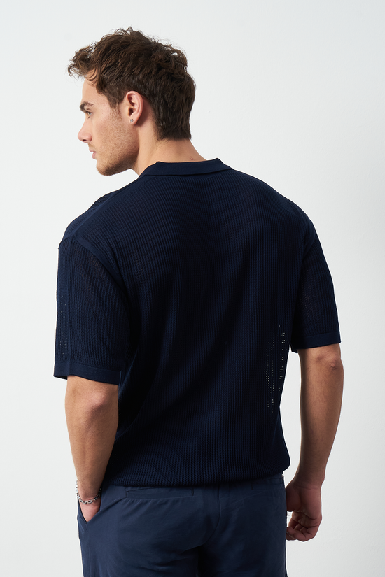 Oversize Polo Neck Lightweight Knit Men's T-Shirt