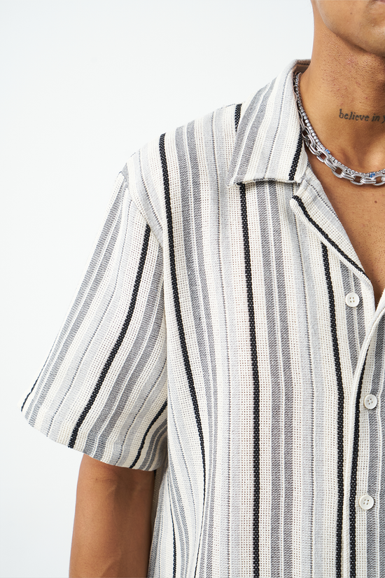 Striped Cuban Collar Oversized Men's Shirt