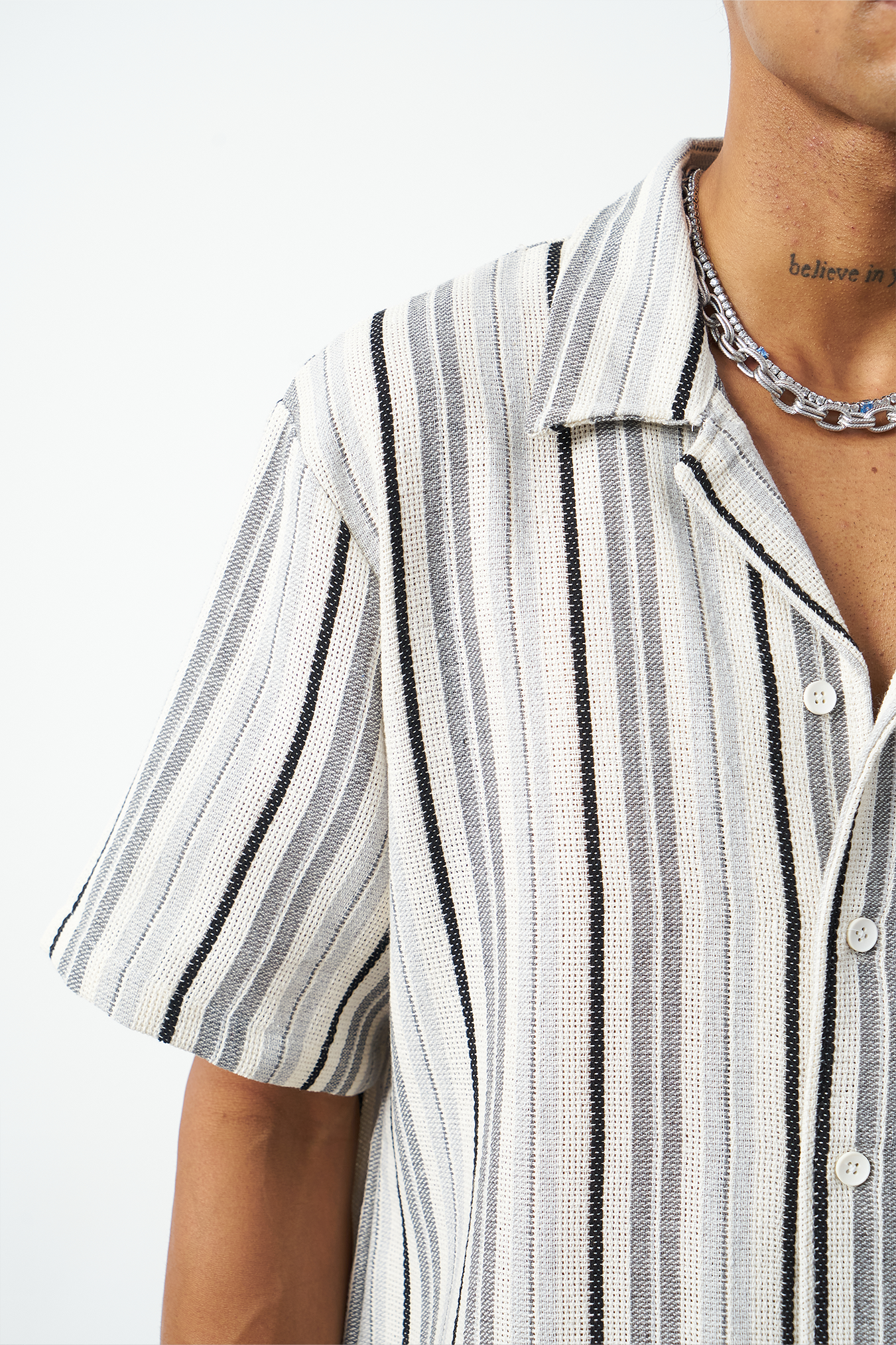 Striped Cuban Collar Oversized Men's Shirt