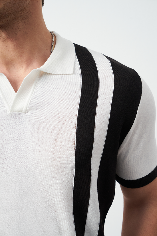 Striped Oversized Polo Neck Knit Men's T-Shirt