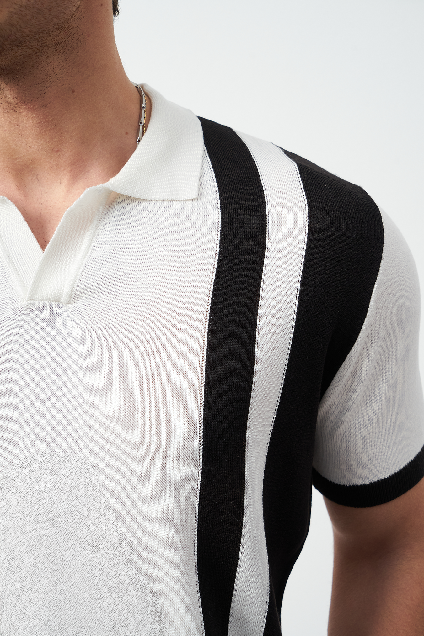 Striped Oversized Polo Neck Knit Men's T-Shirt