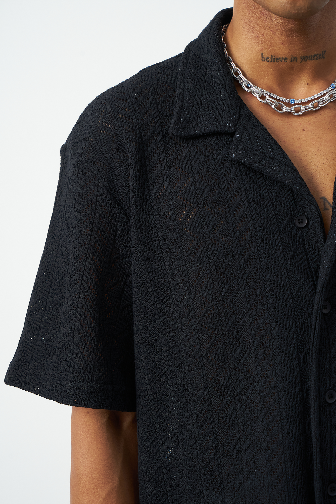 Knitted Patterned Oversized Cuban Collar Men's Shirt