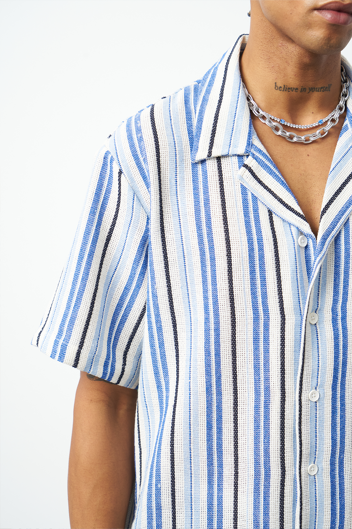 Striped Cuban Collar Oversized Men's Shirt