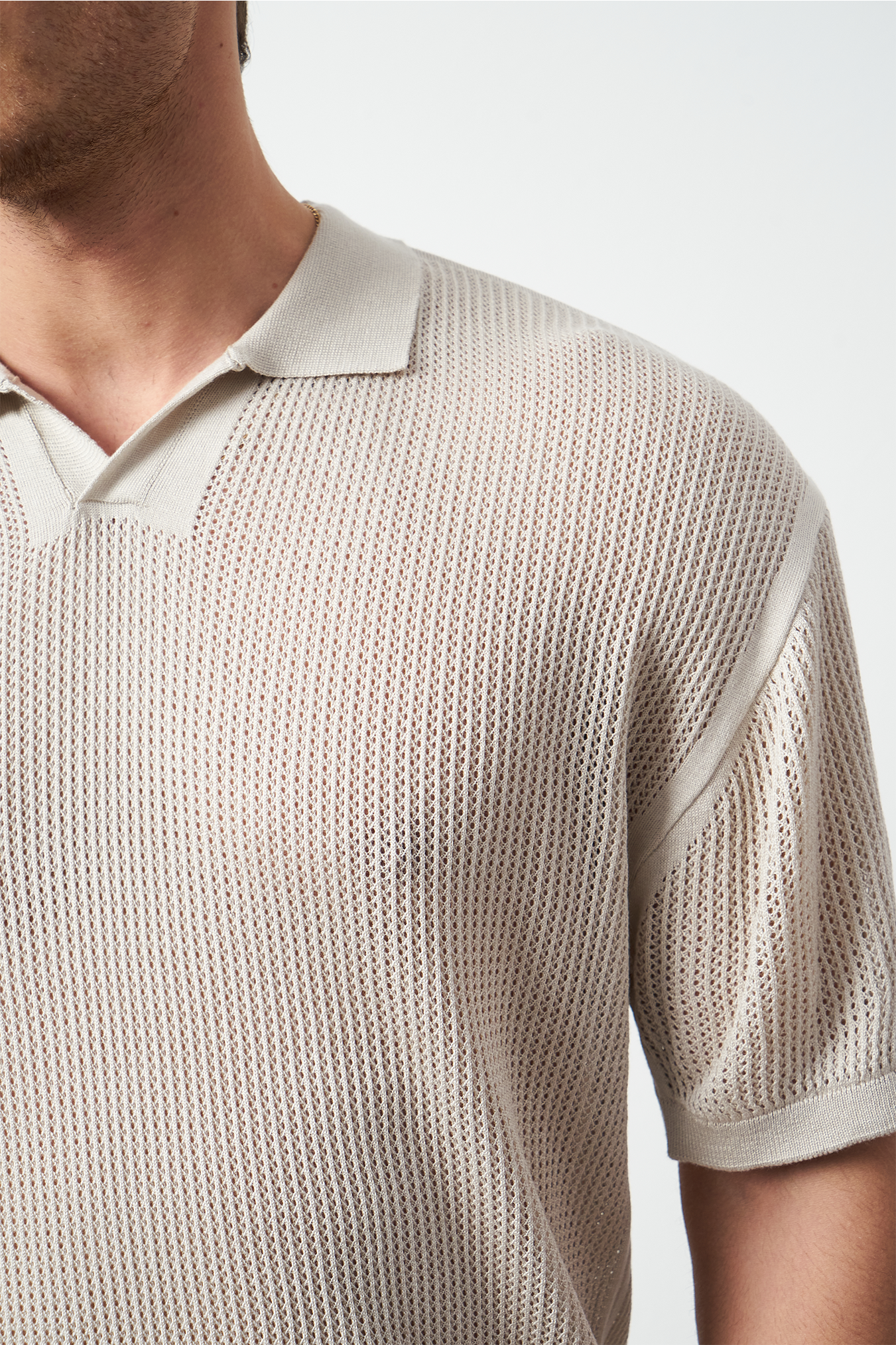 Oversize Polo Neck Lightweight Knit Men's T-Shirt