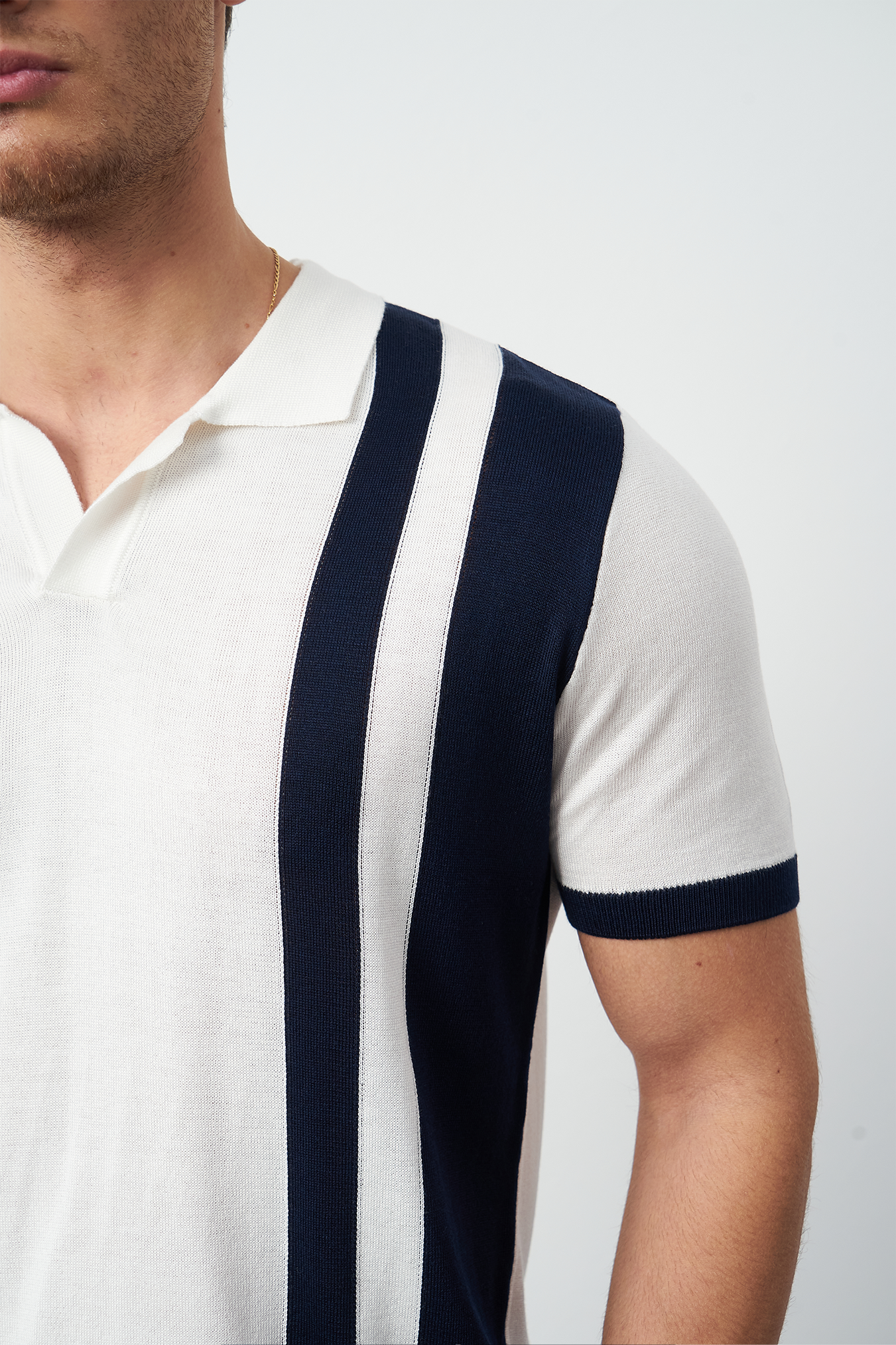 Striped Oversized Polo Neck Knit Men's T-Shirt