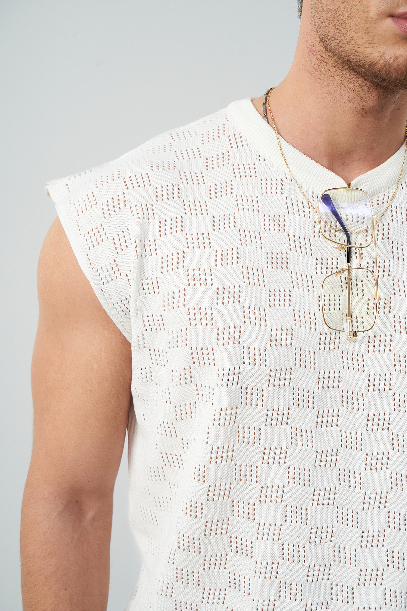 Patterned Oversized Sleeveless Knit Men's T-Shirt