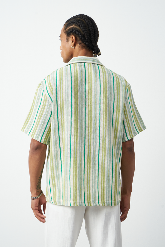 Striped Cuban Collar Oversized Men's Shirt