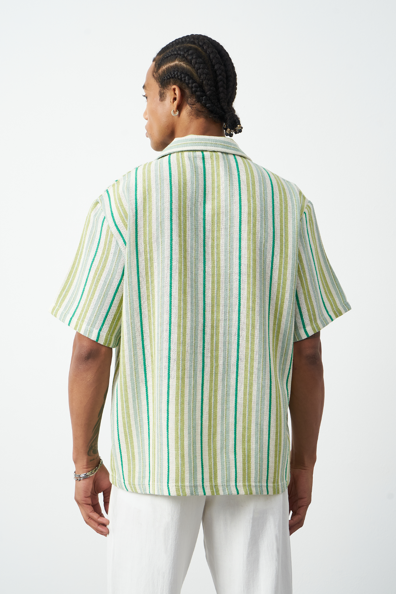 Striped Cuban Collar Oversized Men's Shirt