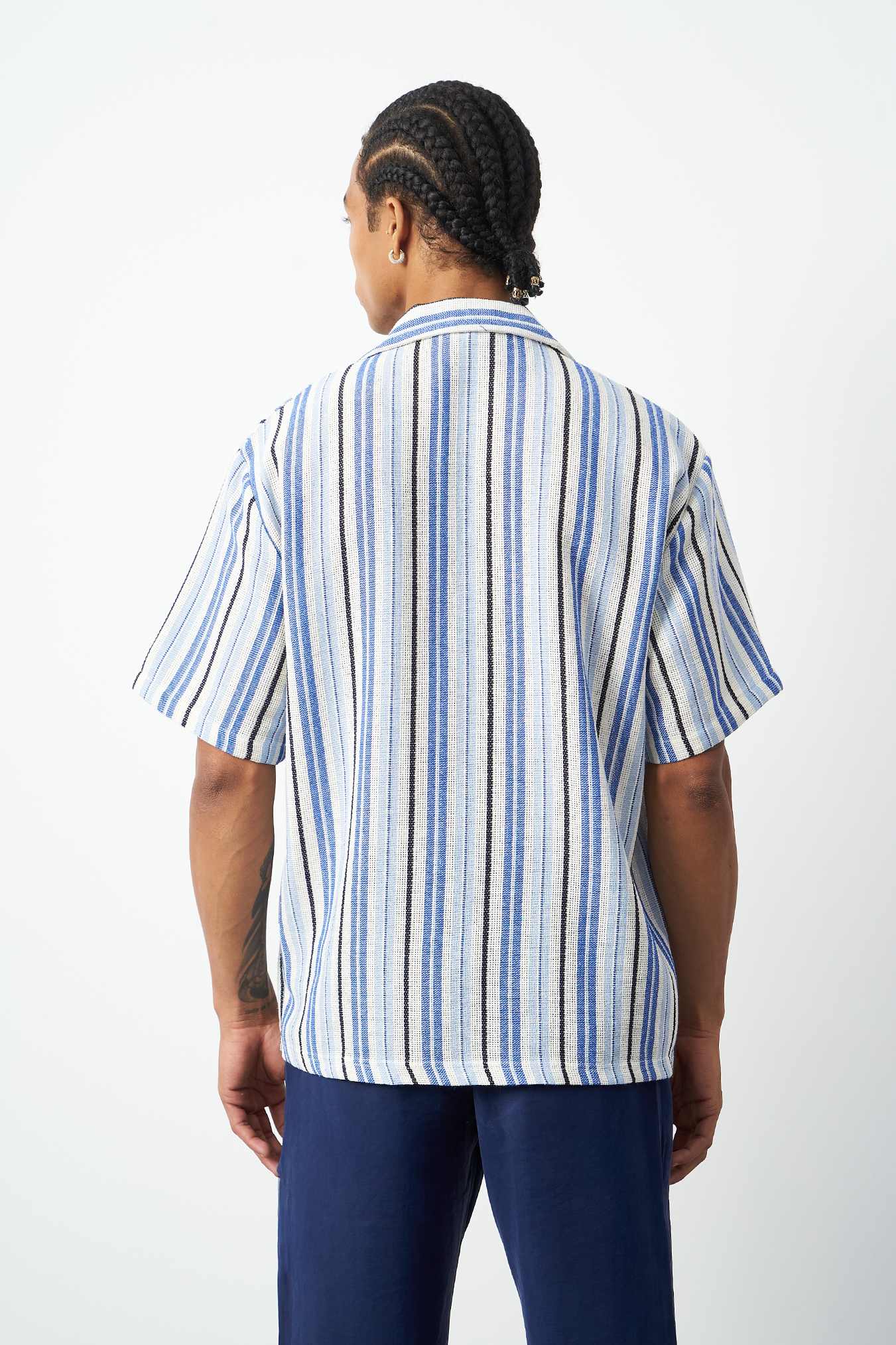 Striped Cuban Collar Oversized Men's Shirt