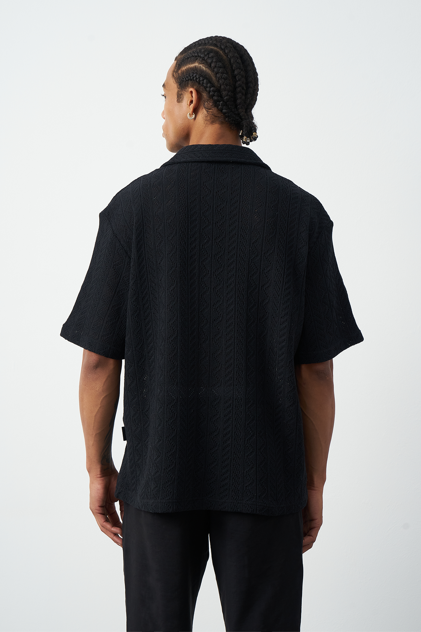 Knitted Patterned Oversized Cuban Collar Men's Shirt