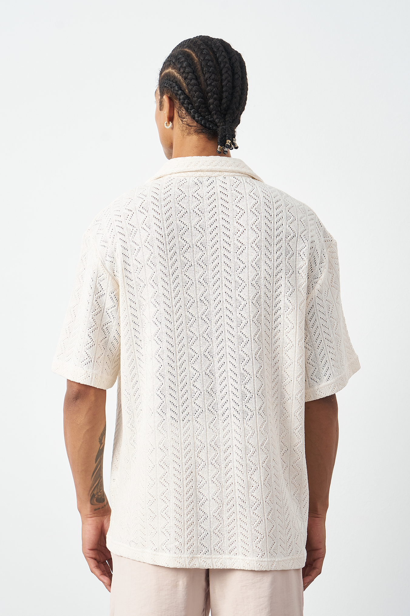 Knitted Patterned Oversized Cuban Collar Men's Shirt