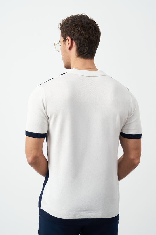 Striped Oversized Polo Neck Knit Men's T-Shirt