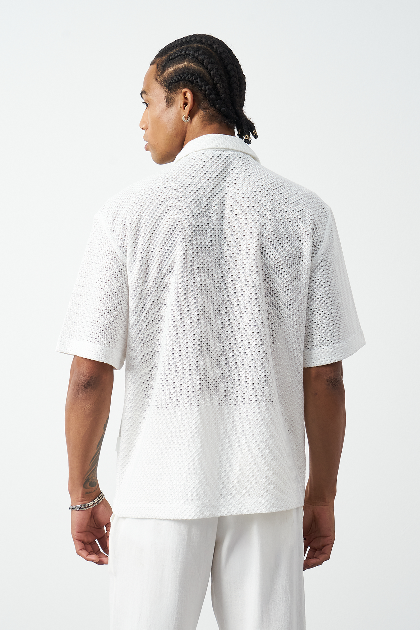 Honeycomb Patterned Oversized Cuban Collar Men's Shirt