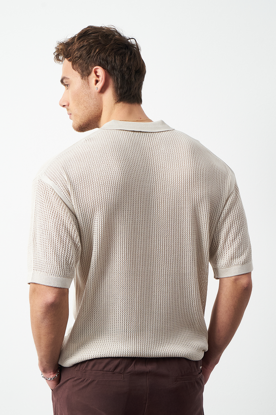 Oversize Polo Neck Lightweight Knit Men's T-Shirt