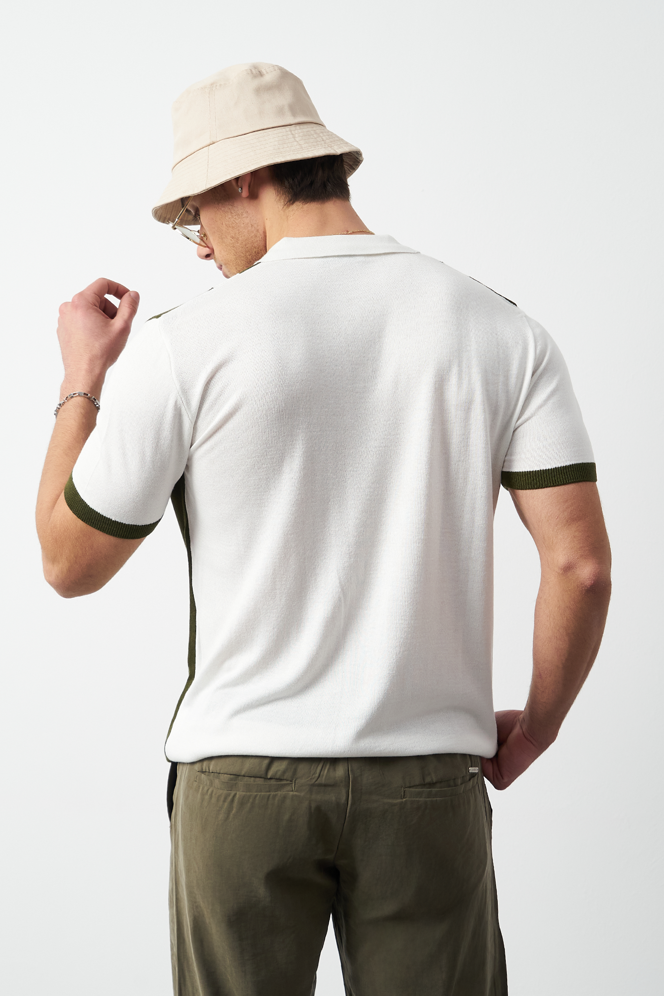 Striped Oversized Polo Neck Knit Men's T-Shirt