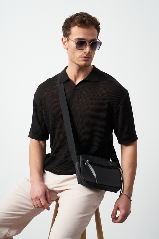 Oversize Polo Neck Lightweight Knit Men's T-Shirt