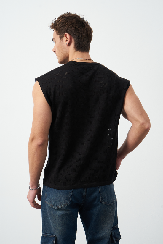 Patterned Oversized Sleeveless Knit Men's T-Shirt
