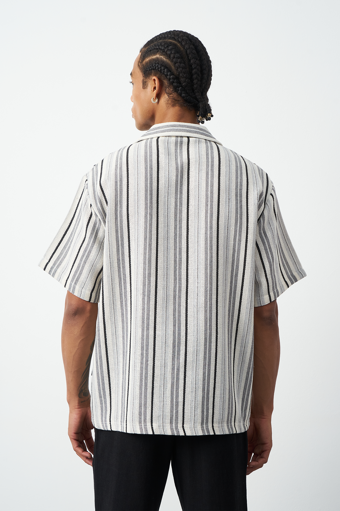 Striped Cuban Collar Oversized Men's Shirt
