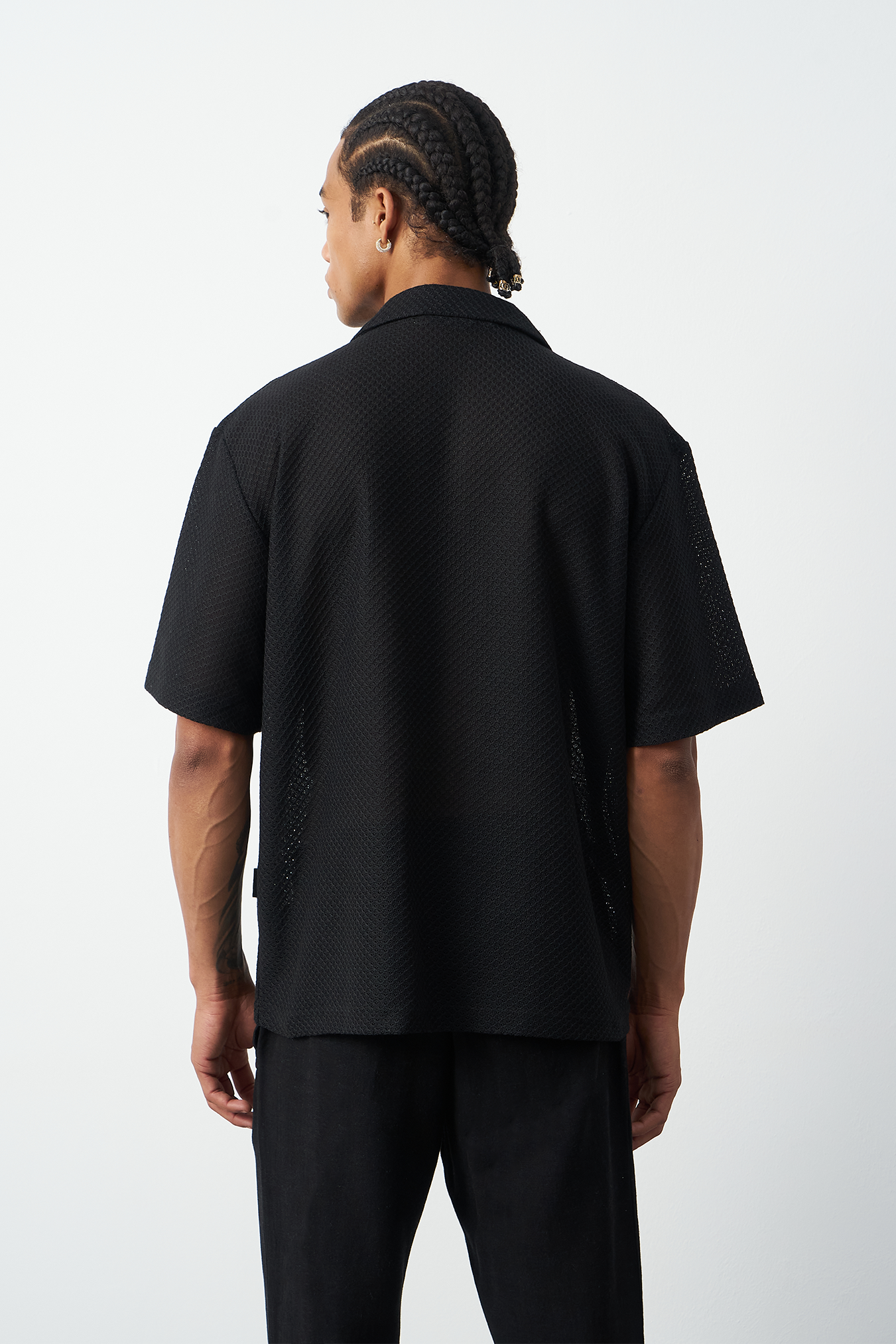 Honeycomb Patterned Oversized Cuban Collar Men's Shirt