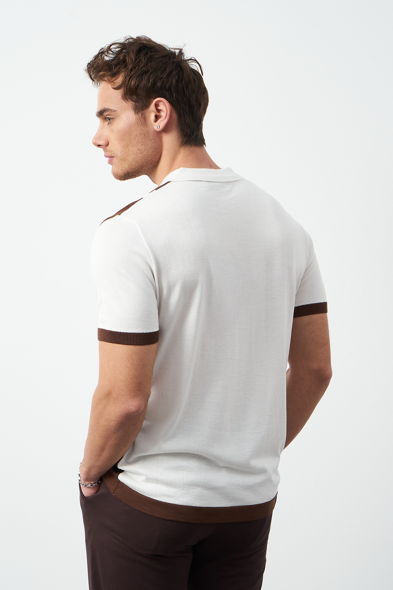 Striped Oversized Polo Neck Knit Men's T-Shirt