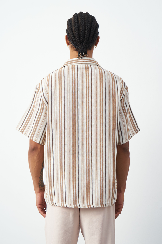 Striped Cuban Collar Oversized Men's Shirt