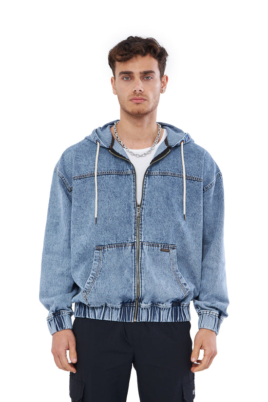 Mesfeno Men's Zip-Up Hooded Denim Sweatshirt