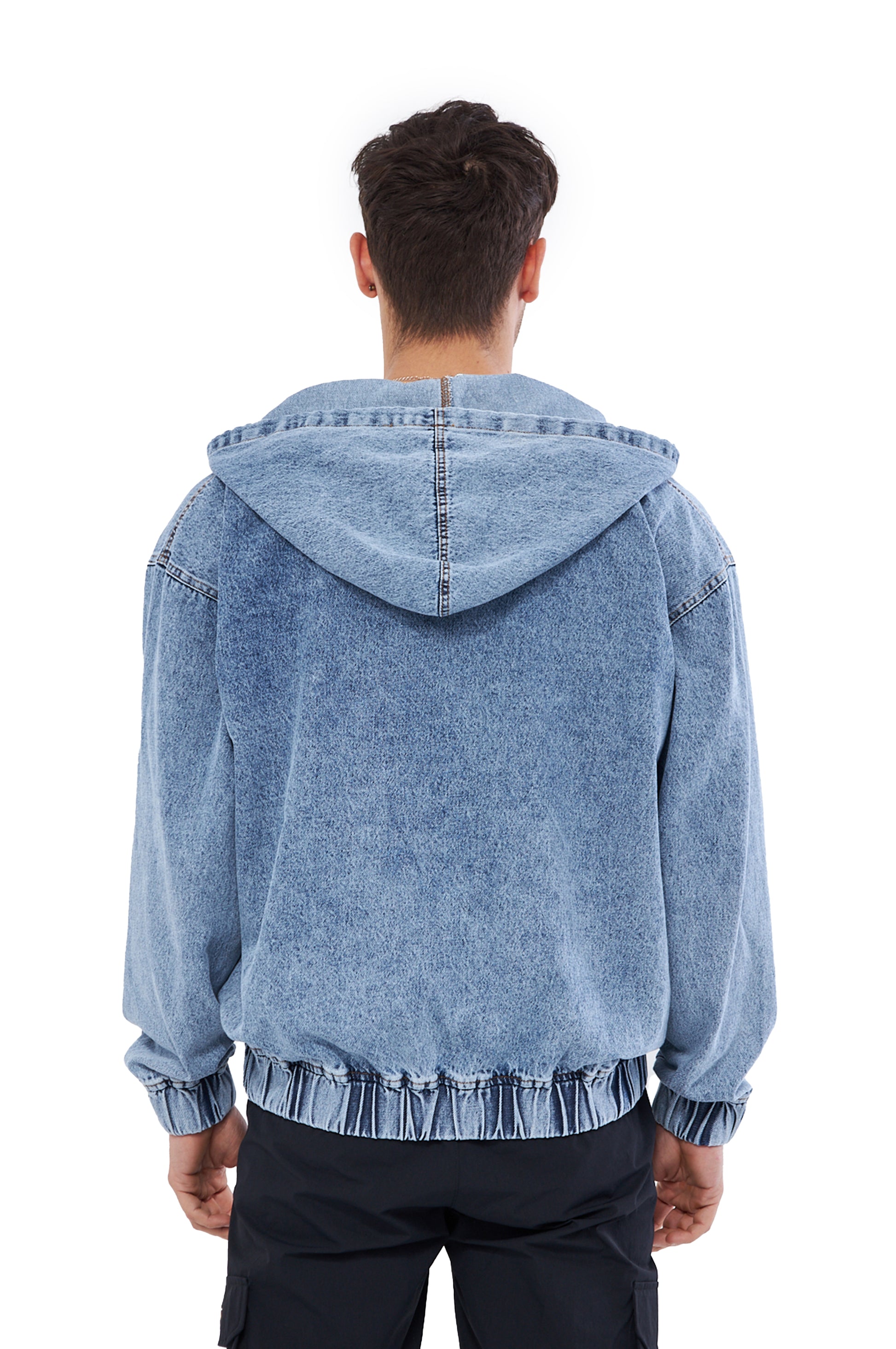 Mesfeno Men's Zip-Up Hooded Denim Sweatshirt