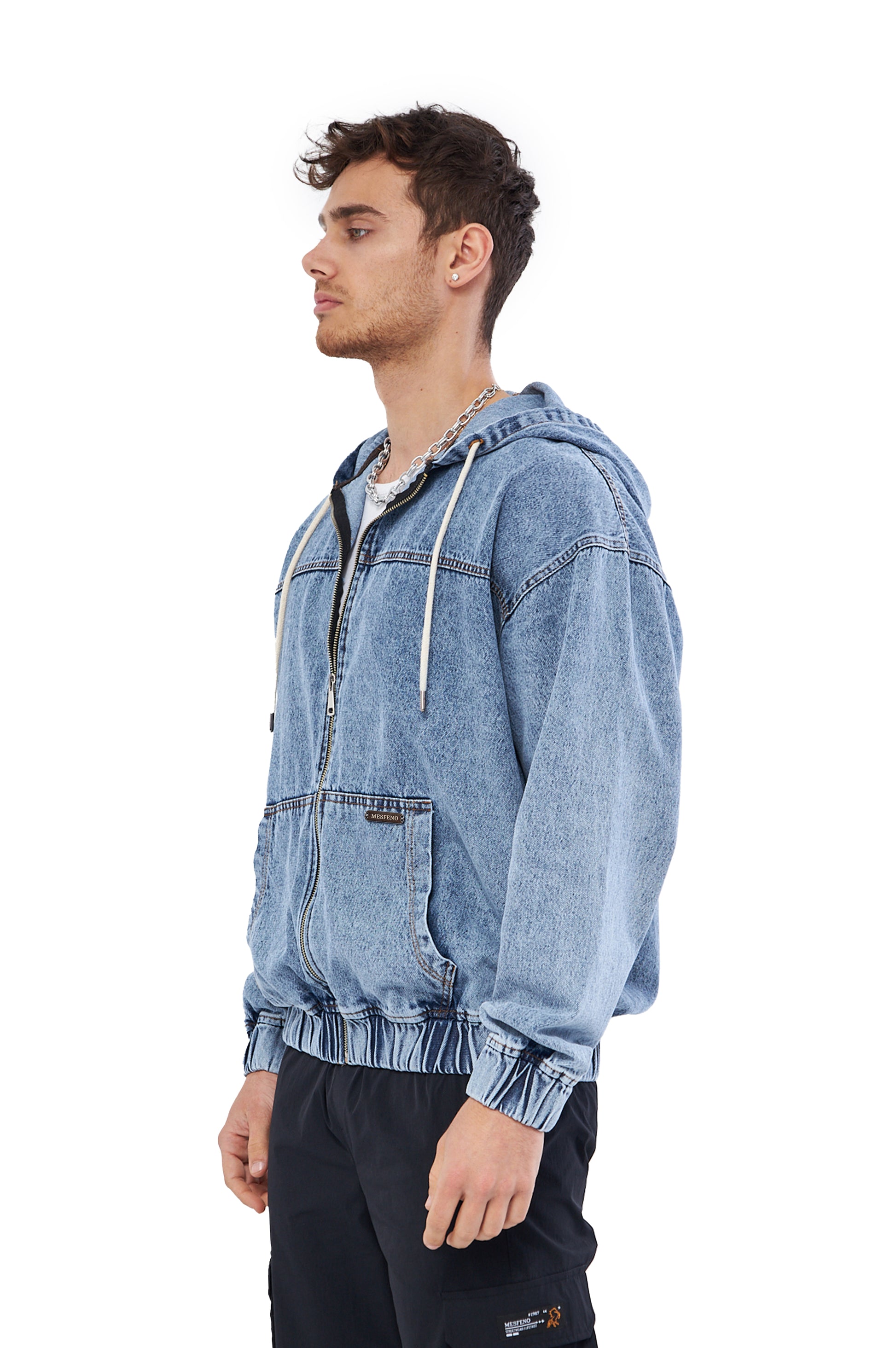 Mesfeno Men's Zip-Up Hooded Denim Sweatshirt