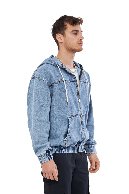 Mesfeno Men's Zip-Up Hooded Denim Sweatshirt