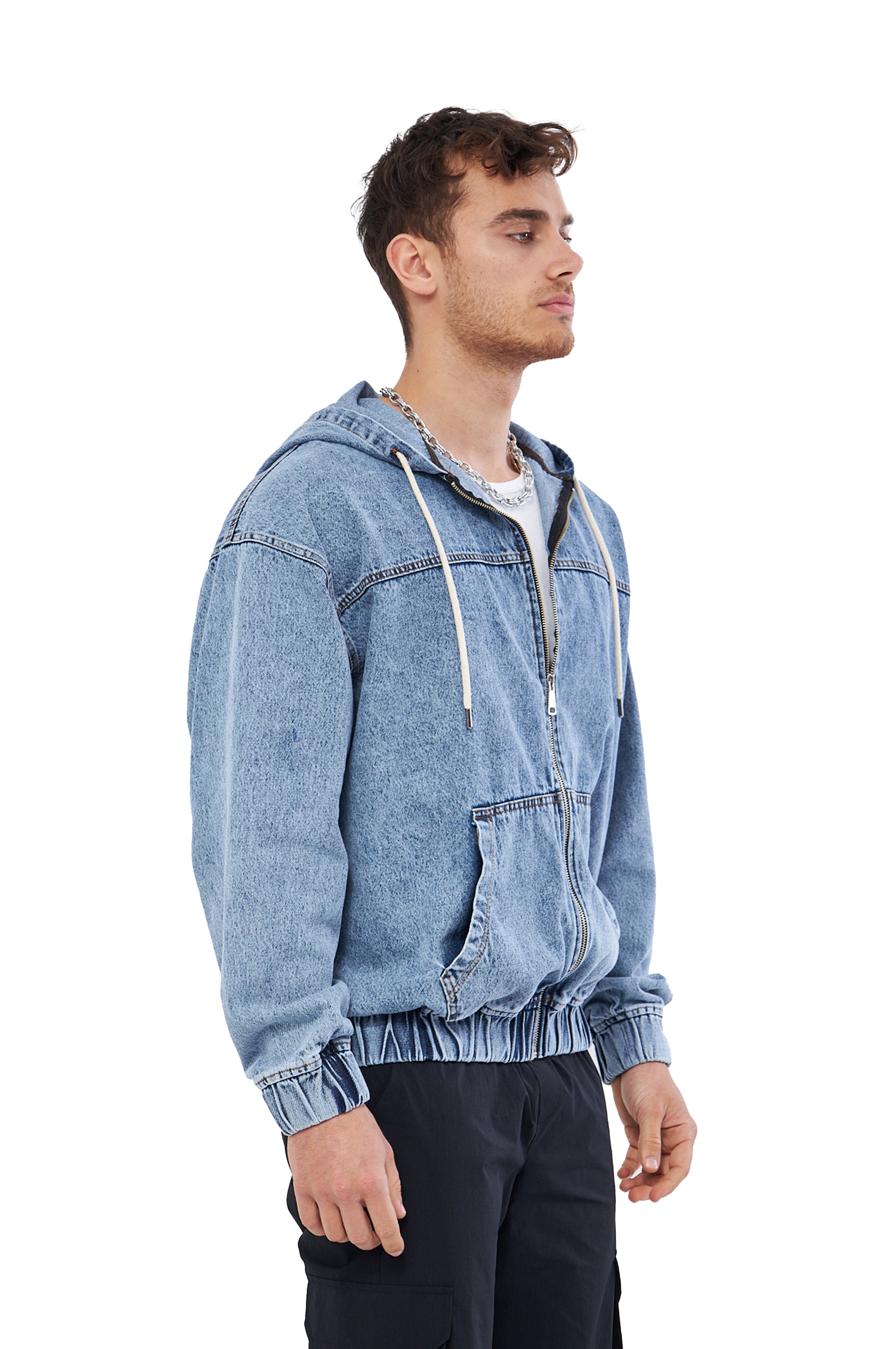 Mesfeno Men's Zip-Up Hooded Denim Sweatshirt