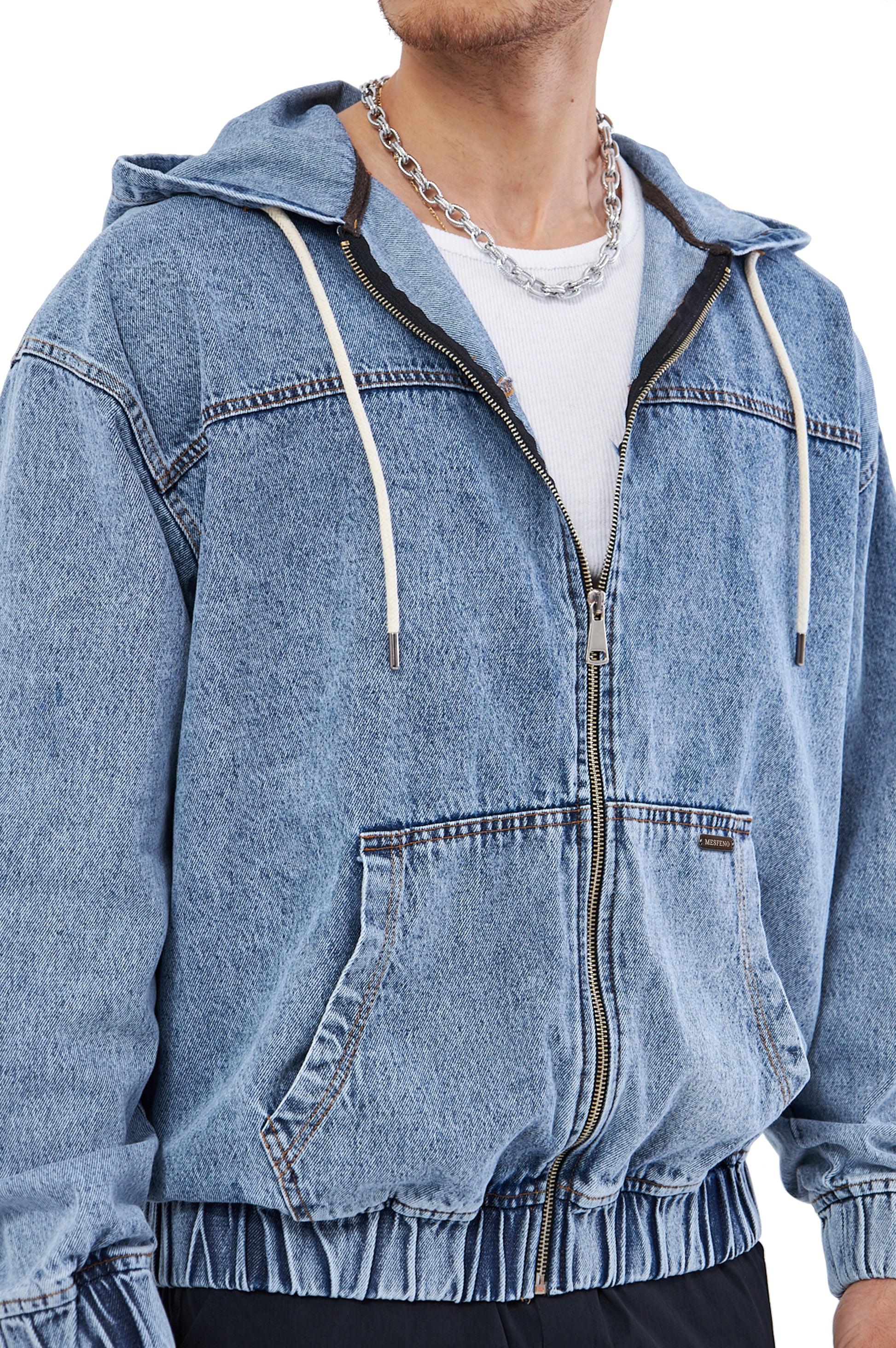 Mesfeno Men's Zip-Up Hooded Denim Sweatshirt
