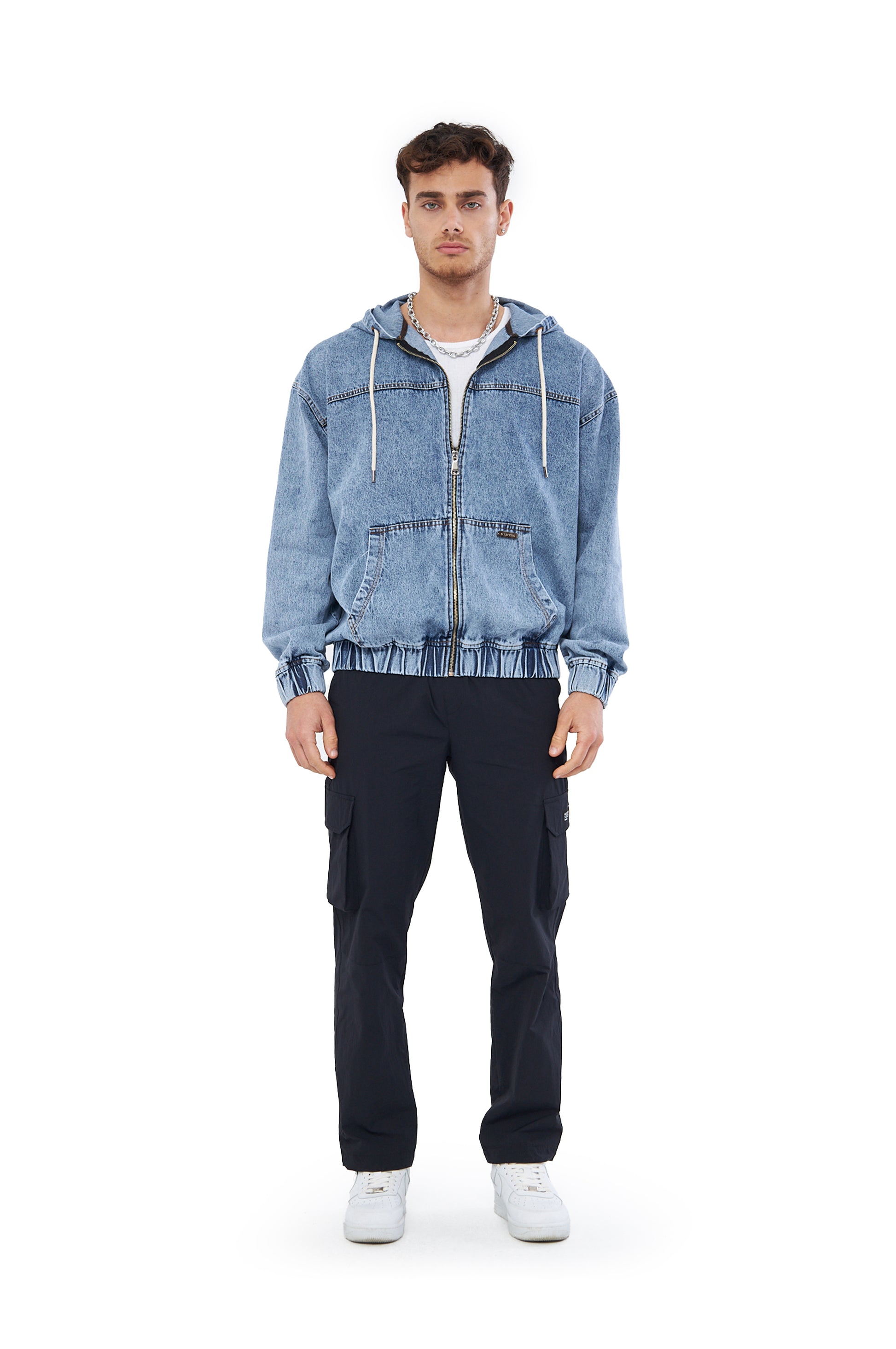 Mesfeno Men's Zip-Up Hooded Denim Sweatshirt