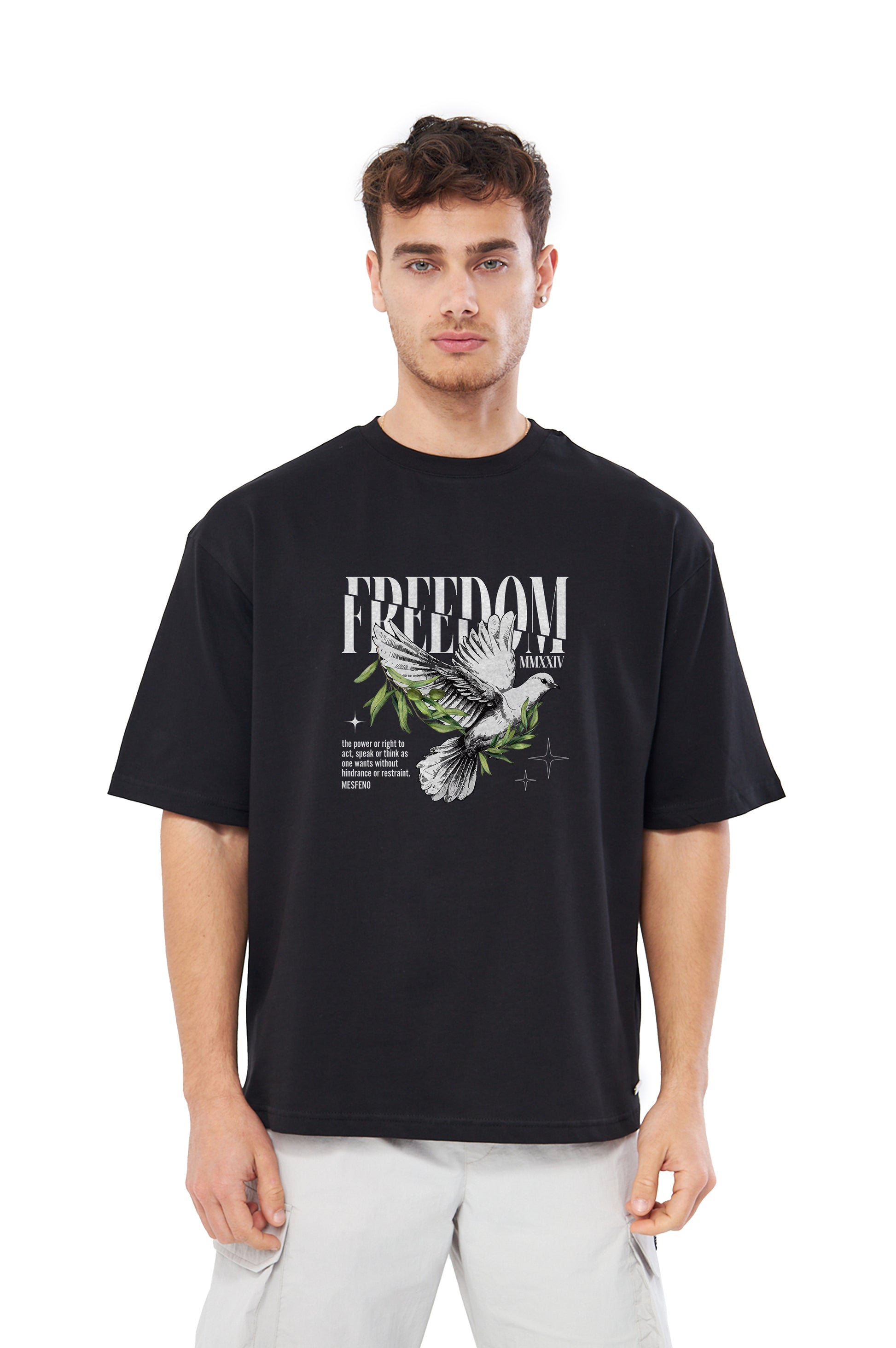 Mesfeno Men’s Freedom Printed Oversized Heavyweight Fabric T-Shirt