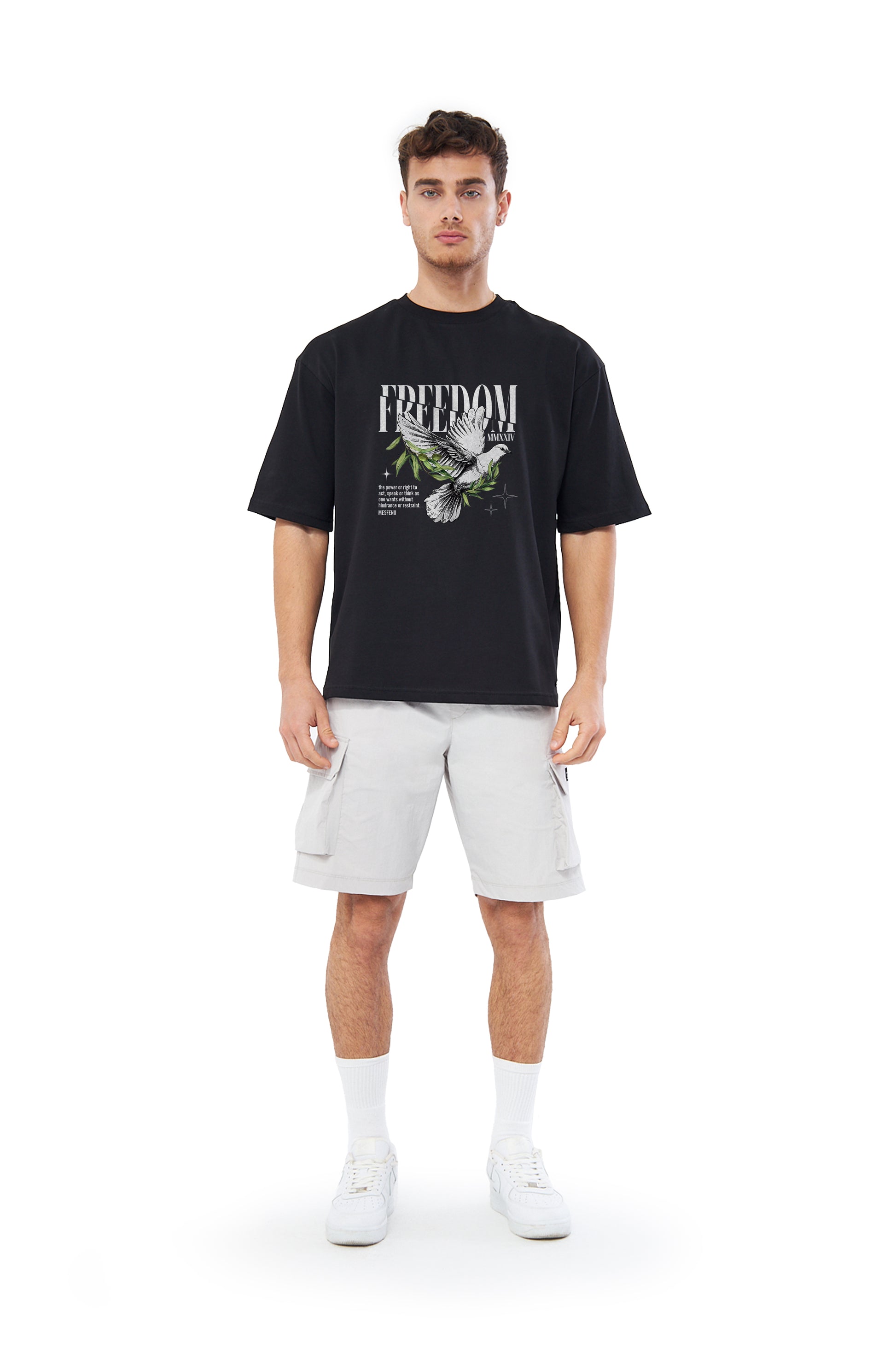 Mesfeno Men’s Freedom Printed Oversized Heavyweight Fabric T-Shirt