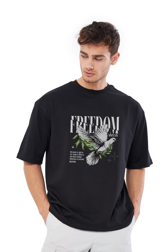 Mesfeno Men’s Freedom Printed Oversized Heavyweight Fabric T-Shirt