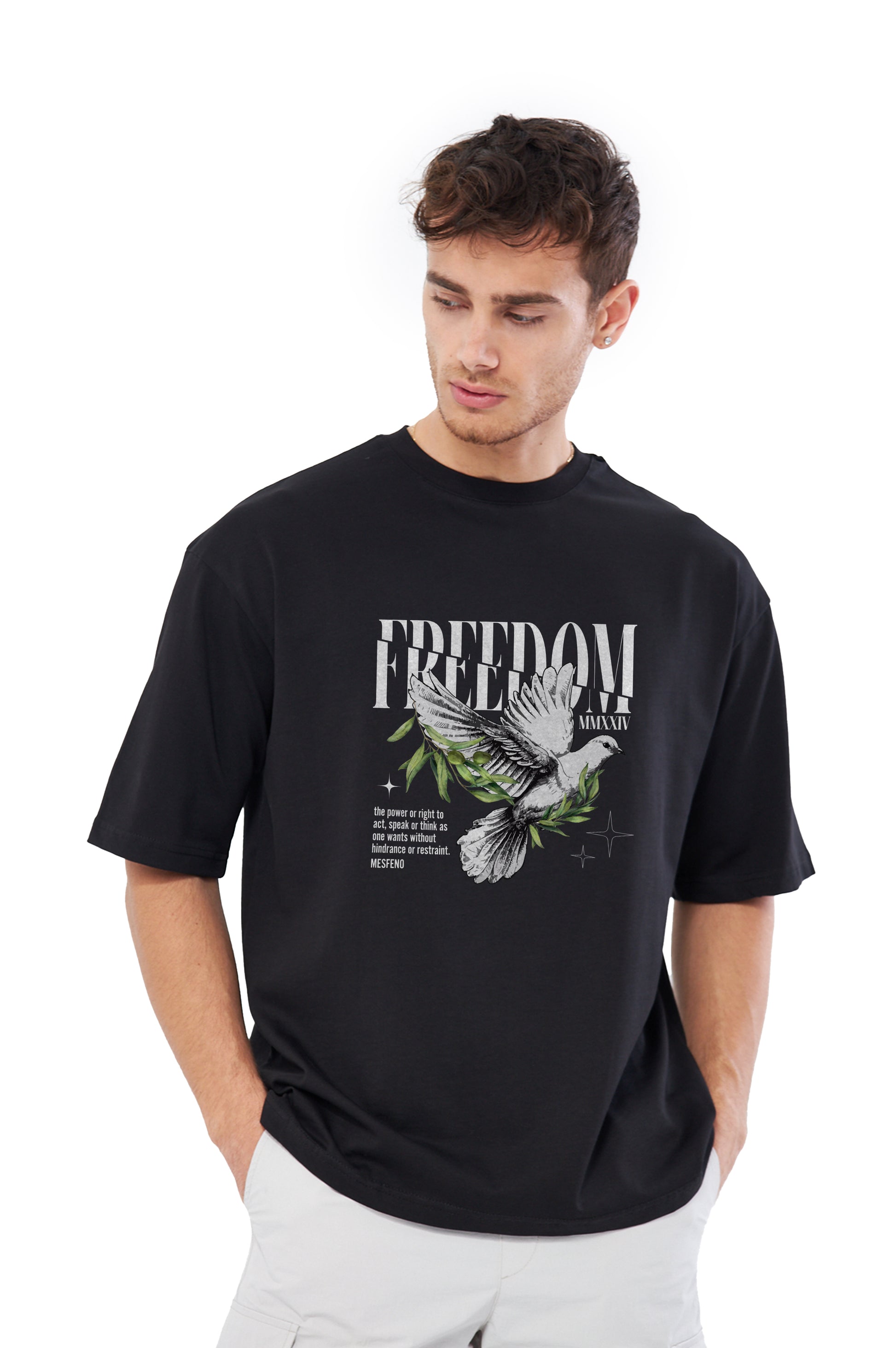 Mesfeno Men’s Freedom Printed Oversized Heavyweight Fabric T-Shirt