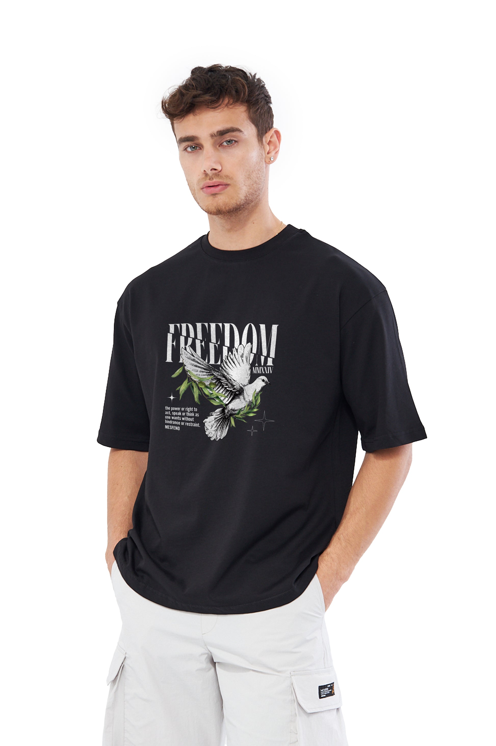Mesfeno Men’s Freedom Printed Oversized Heavyweight Fabric T-Shirt