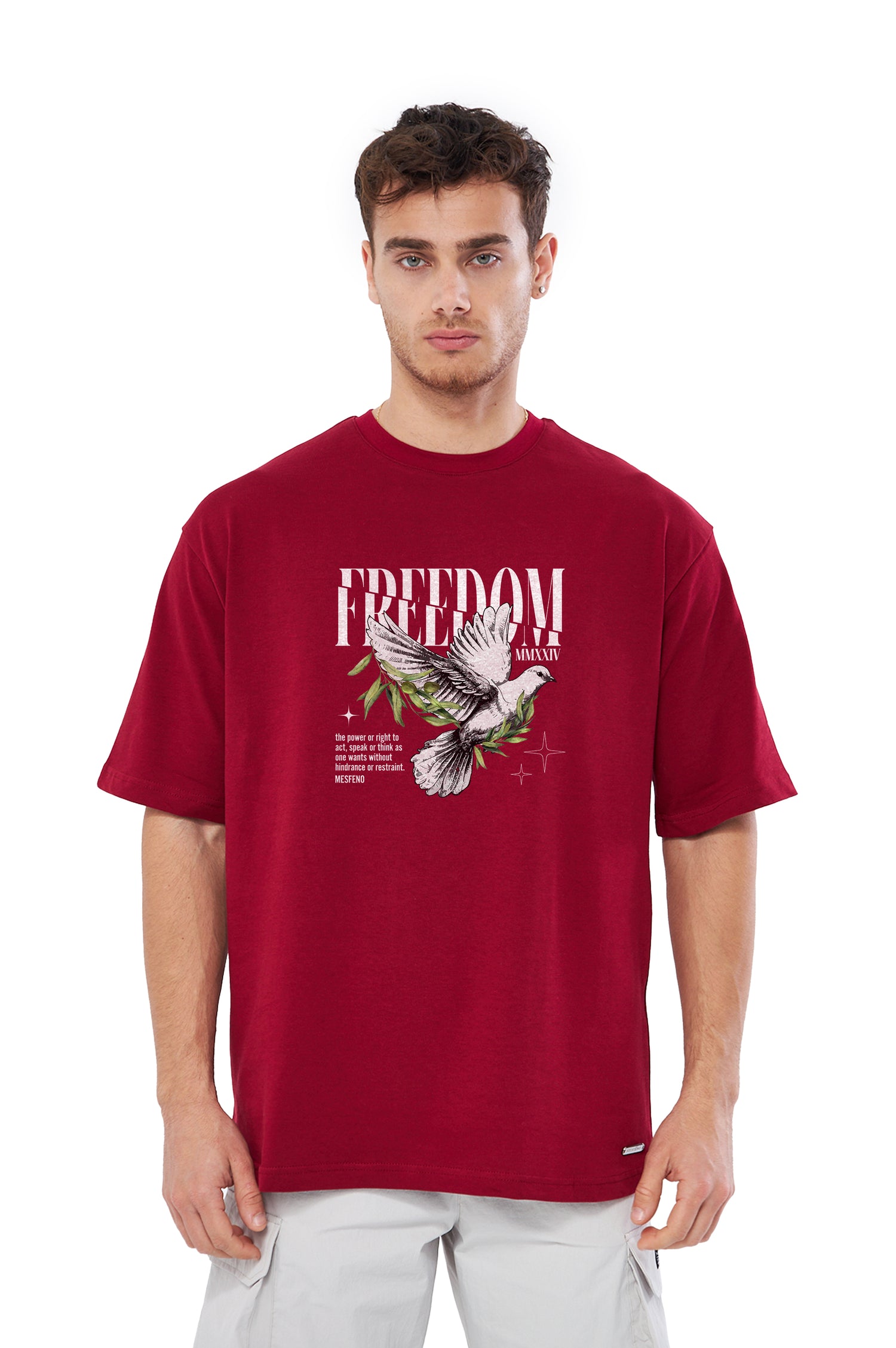 Mesfeno Men’s Freedom Printed Oversized Heavyweight Fabric T-Shirt