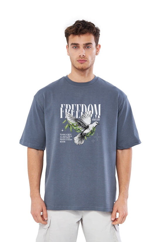 Mesfeno Men’s Freedom Printed Oversized Heavyweight Fabric T-Shirt