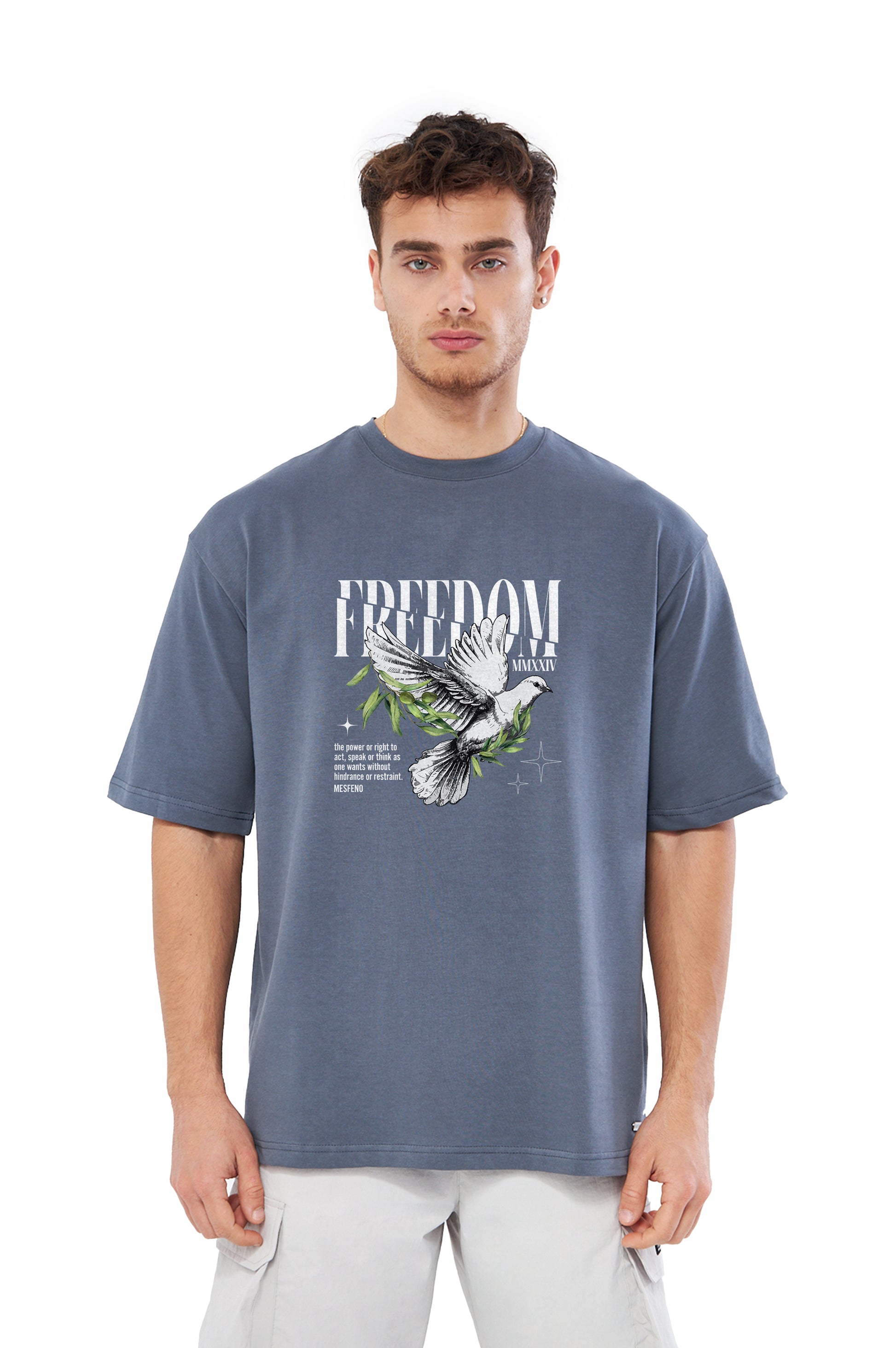 Mesfeno Men’s Freedom Printed Oversized Heavyweight Fabric T-Shirt